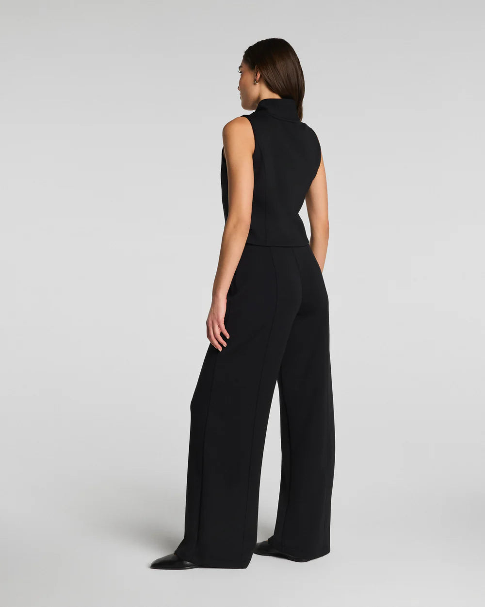 Spanx AirEssential Pintuck Half Zip Jumpsuit - Black
