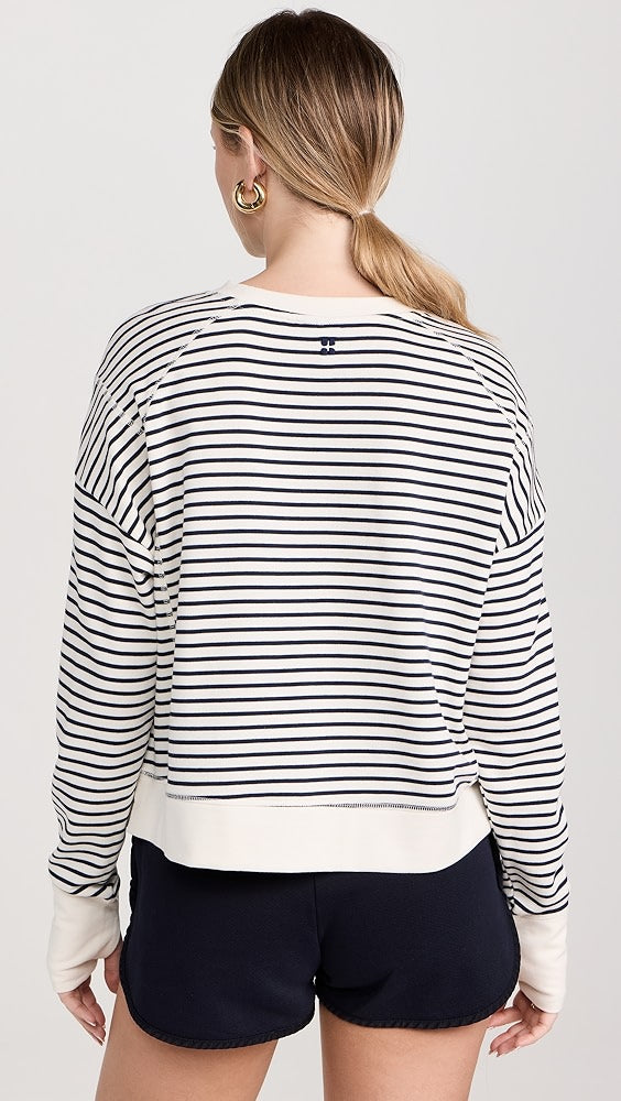 Sweatty Betty After Class Crop Sweatshirt -Lily White Stripe