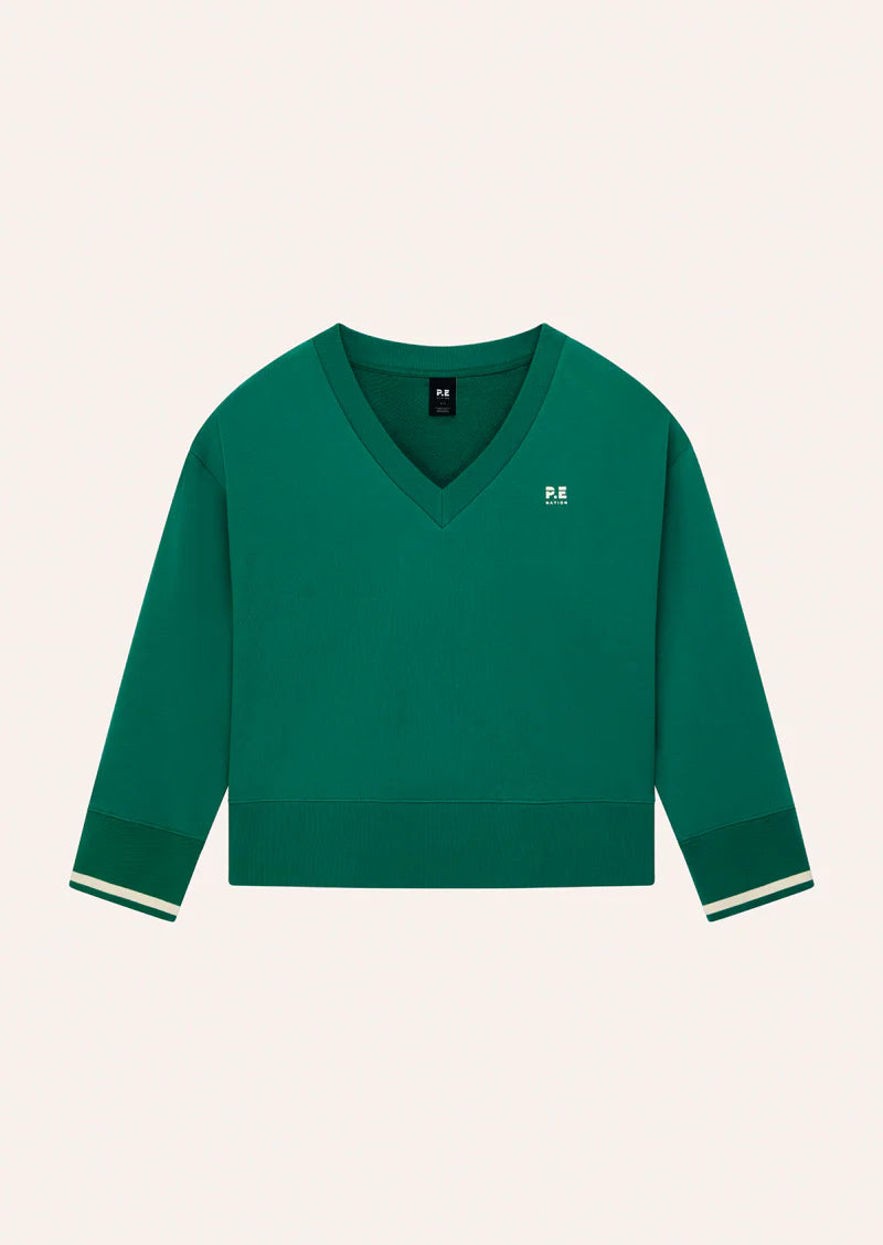 P.E. Nation Courtside V-Neck Sweat In College Green
