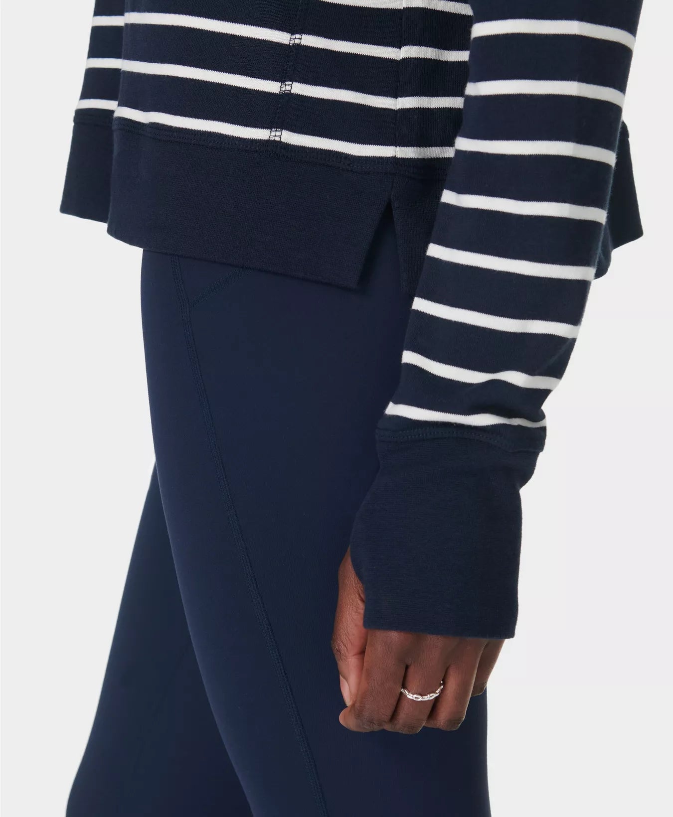 Sweatty Betty After Class Crop Navy with White Stripe