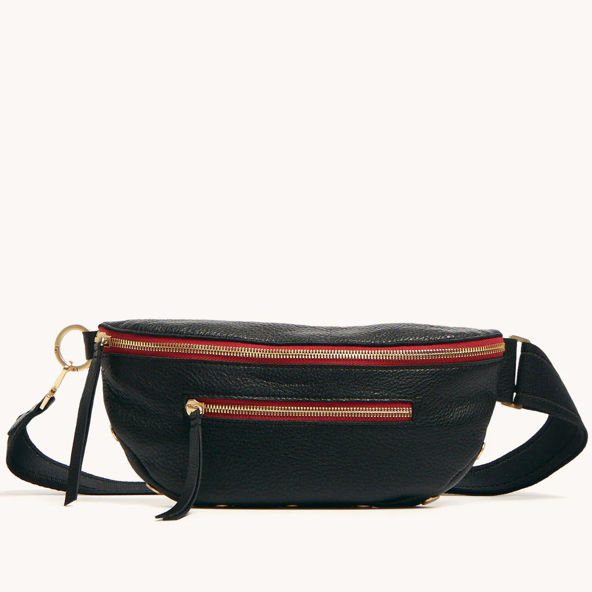 Hammitt Charles Crossbody Med Black/Brushed Gold Red zip