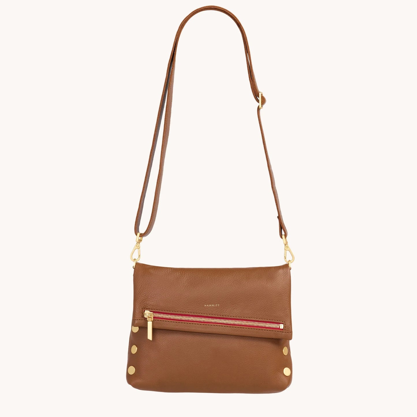 Hammitt VIP Med Mahogany Pebble/ Brushed Gold Red Zip