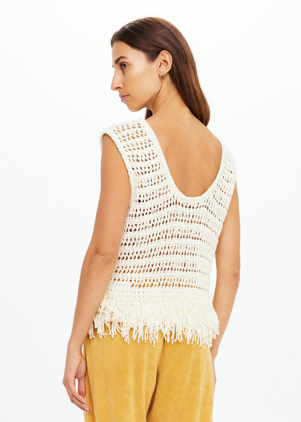 The Upside Kamali Knit Fringe Top in Cream
