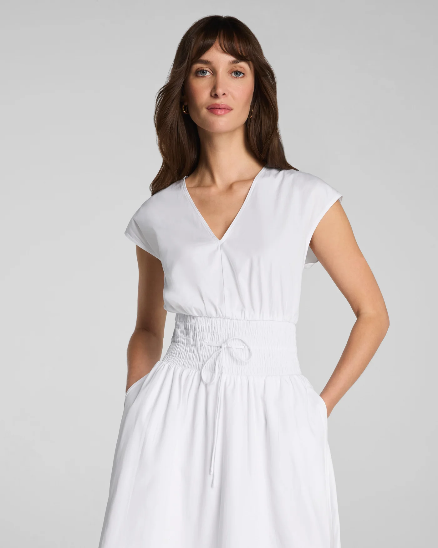 SPANX® Poplin Midi Smocked Midi Dress - White