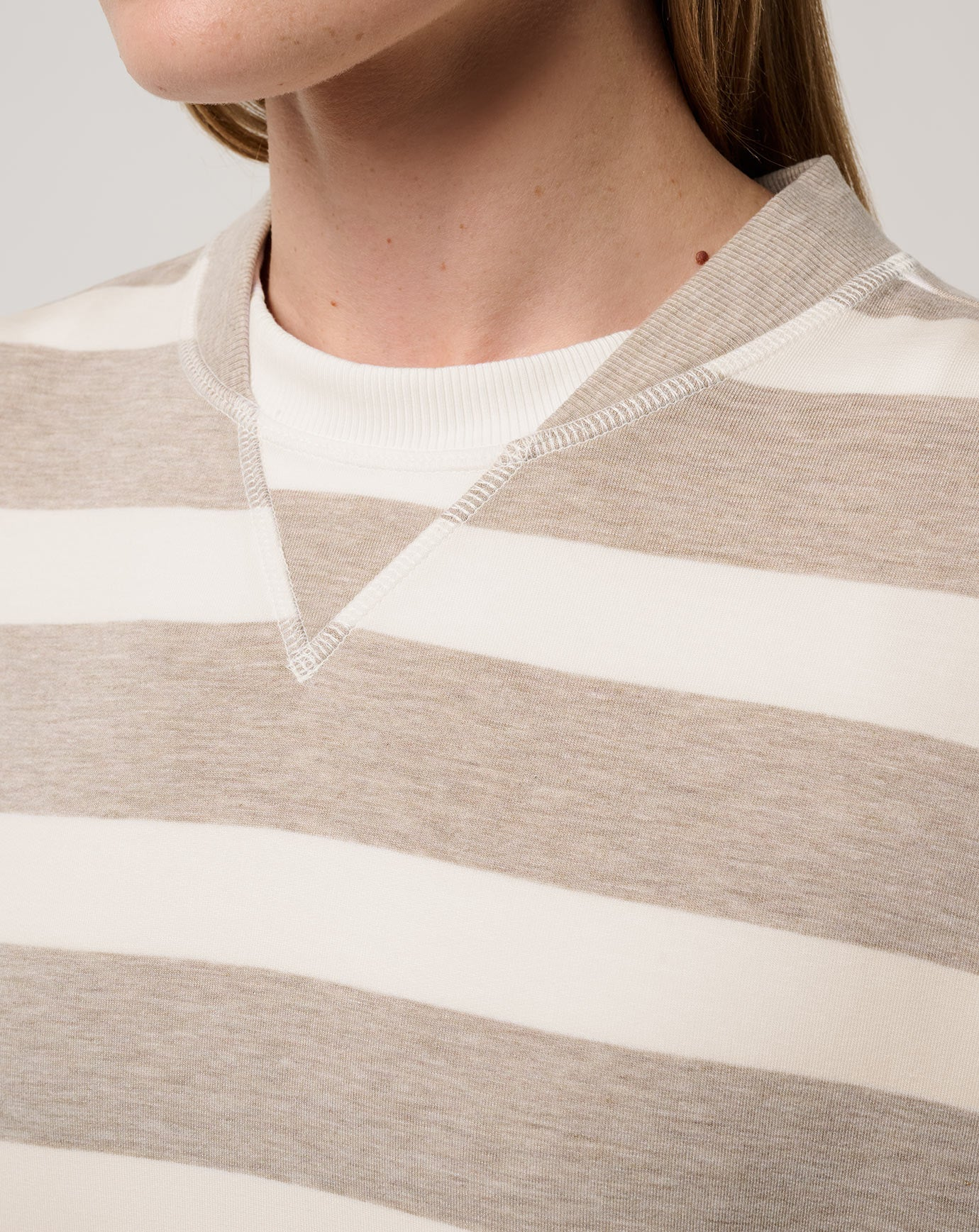 Travis Mathew Women's Cloud Terry Varsity Pullover- Heather Soft Taupe Multi