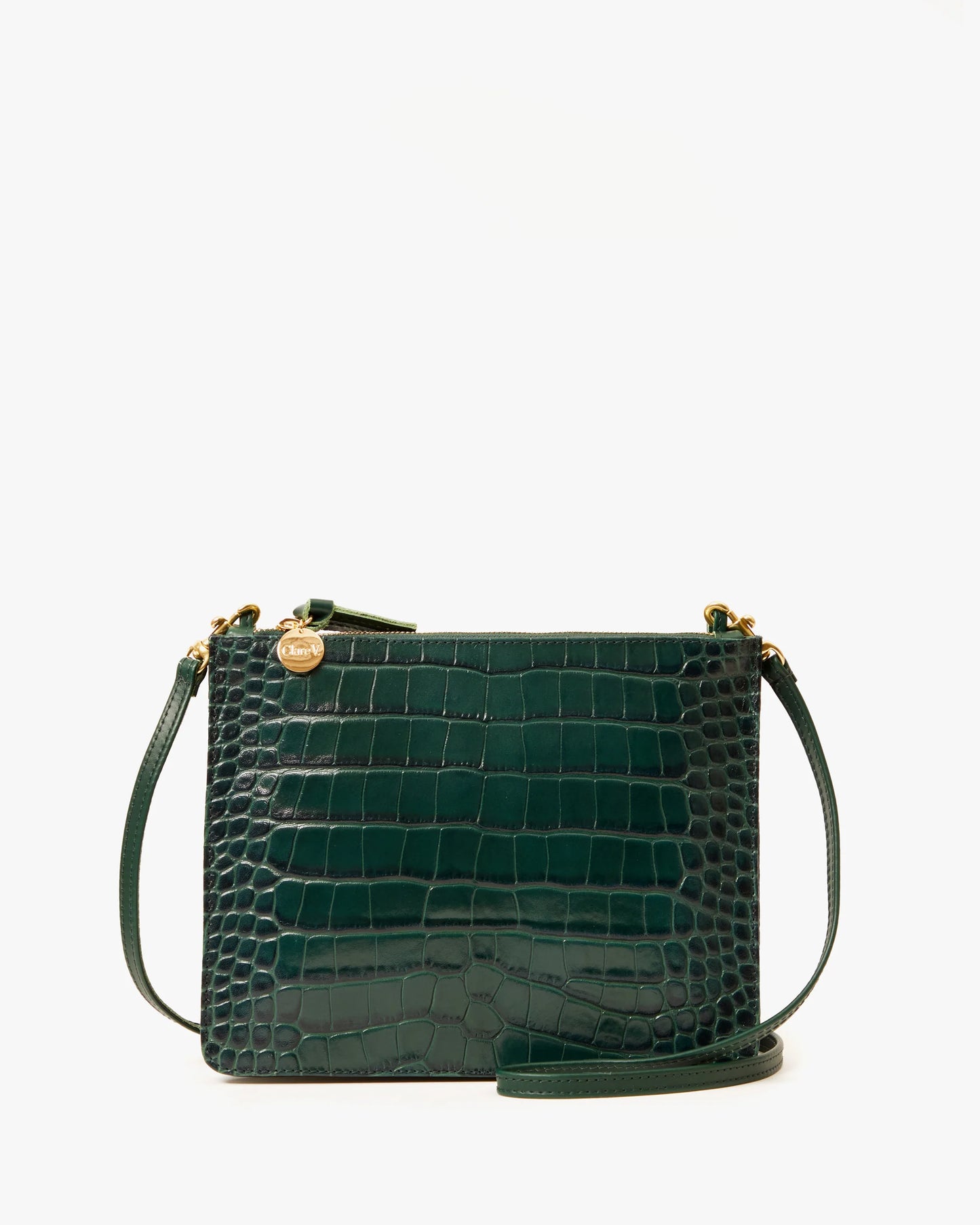 Clare V.- Margot Double Sac Bretelle Deep Pine Embossed Croco