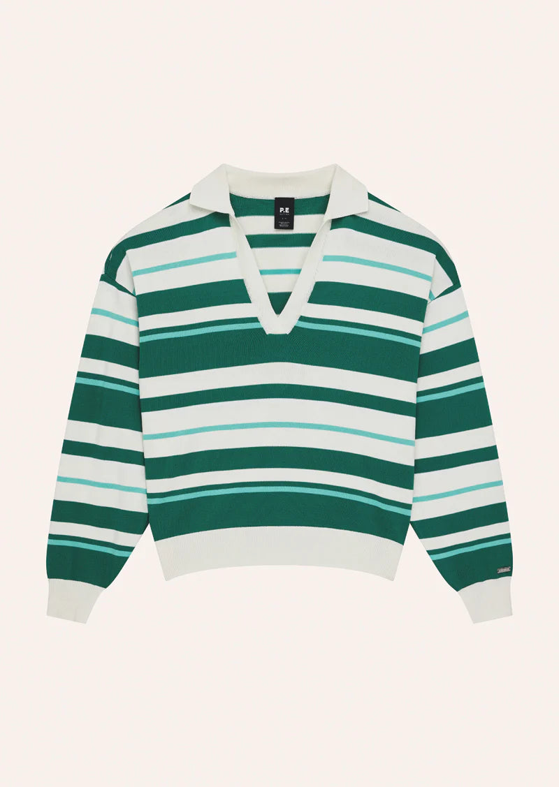 P.E. Nation Retreat Collar Knit In College Green Stripe