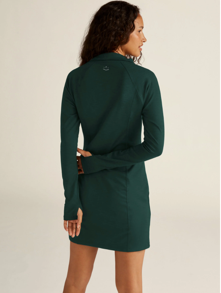 Beyond Yoga Heather RIb Westside Dress Midnight Green