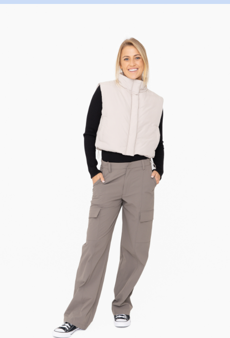 Sweet Soles Cropped High Neck Puffer Vest Cream