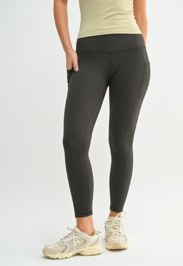 Sweet Soles Micro-Ribbed Swoop Back High-Waisted Pocket Leggings