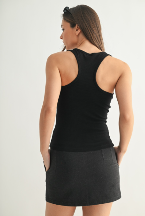 Sweet Soles Scoop Neck Racerback Ribbed Tank Top Black