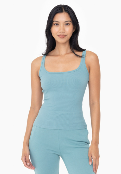 Sweet Soles Square Neck Micro-Ribbed Tank Top - Grey Teal