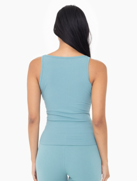 Sweet Soles Square Neck Micro-Ribbed Tank Top - Grey Teal