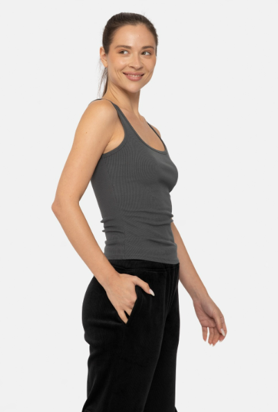 Sweet Soles Square Neck Micro-Ribbed Tank Top - Green Grey