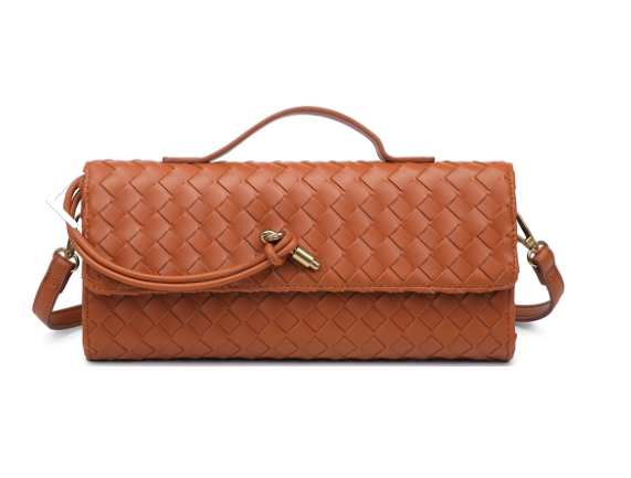 TOP HANDLE WOVEN DESIGN ADA CROSSBODY BAG - TAN