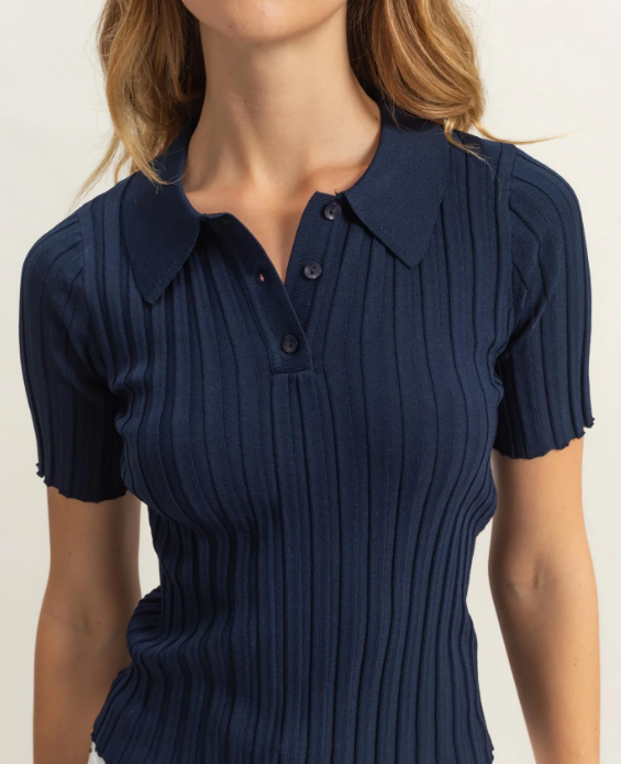 Sweet Soles Ribbed Knitted Short Sleeve Polo Top