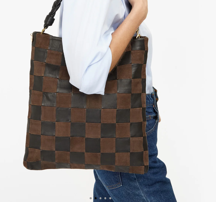 Clare V. Carryall Clutch Nappa & Suede Oversized Checker - Black/Chocolate