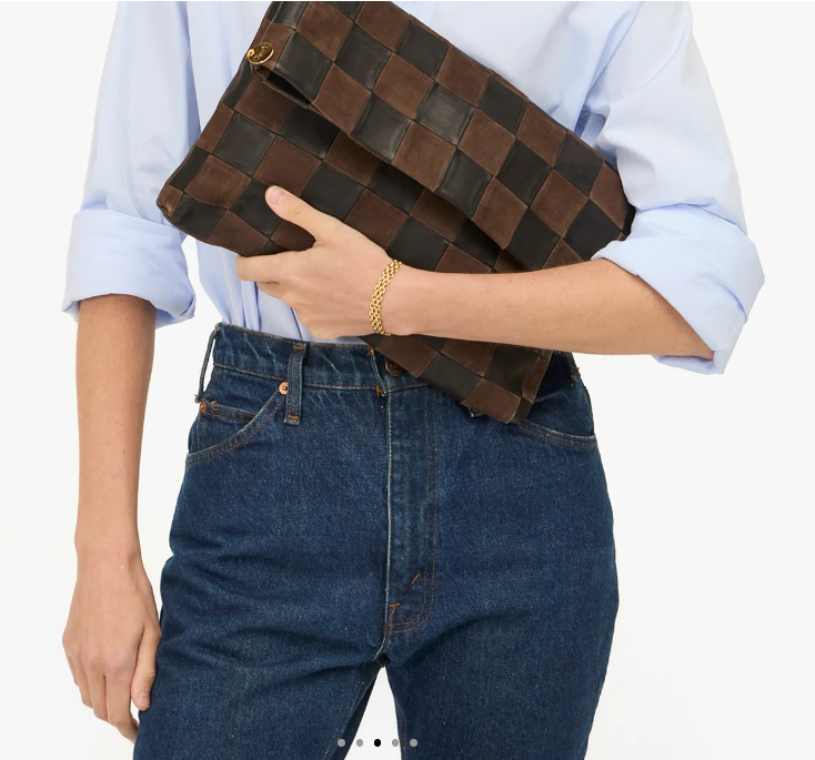 Clare V. Carryall Clutch Nappa & Suede Oversized Checker - Black/Chocolate