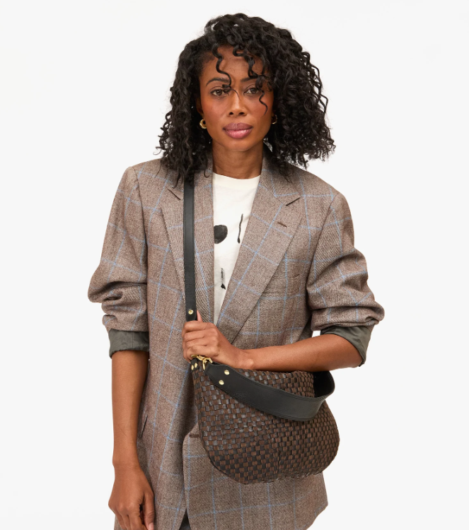 Clare V. Moyen Messenger Black/Chocolate Woven Checker