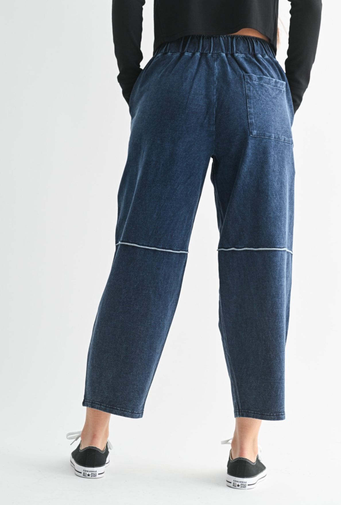 Sweet Soles Cotton Blend Mineral Wash Cropped Straight Leg Pants Denim Blue