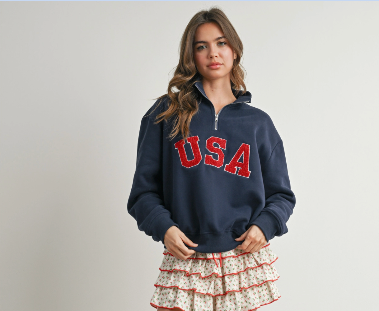 Quarter Zip USA Navy