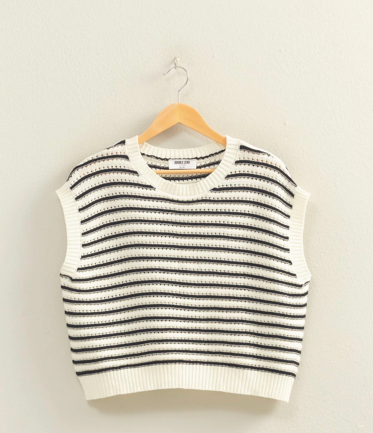 Sweet Soles Striped Sleeveless Crew Neck Top Black