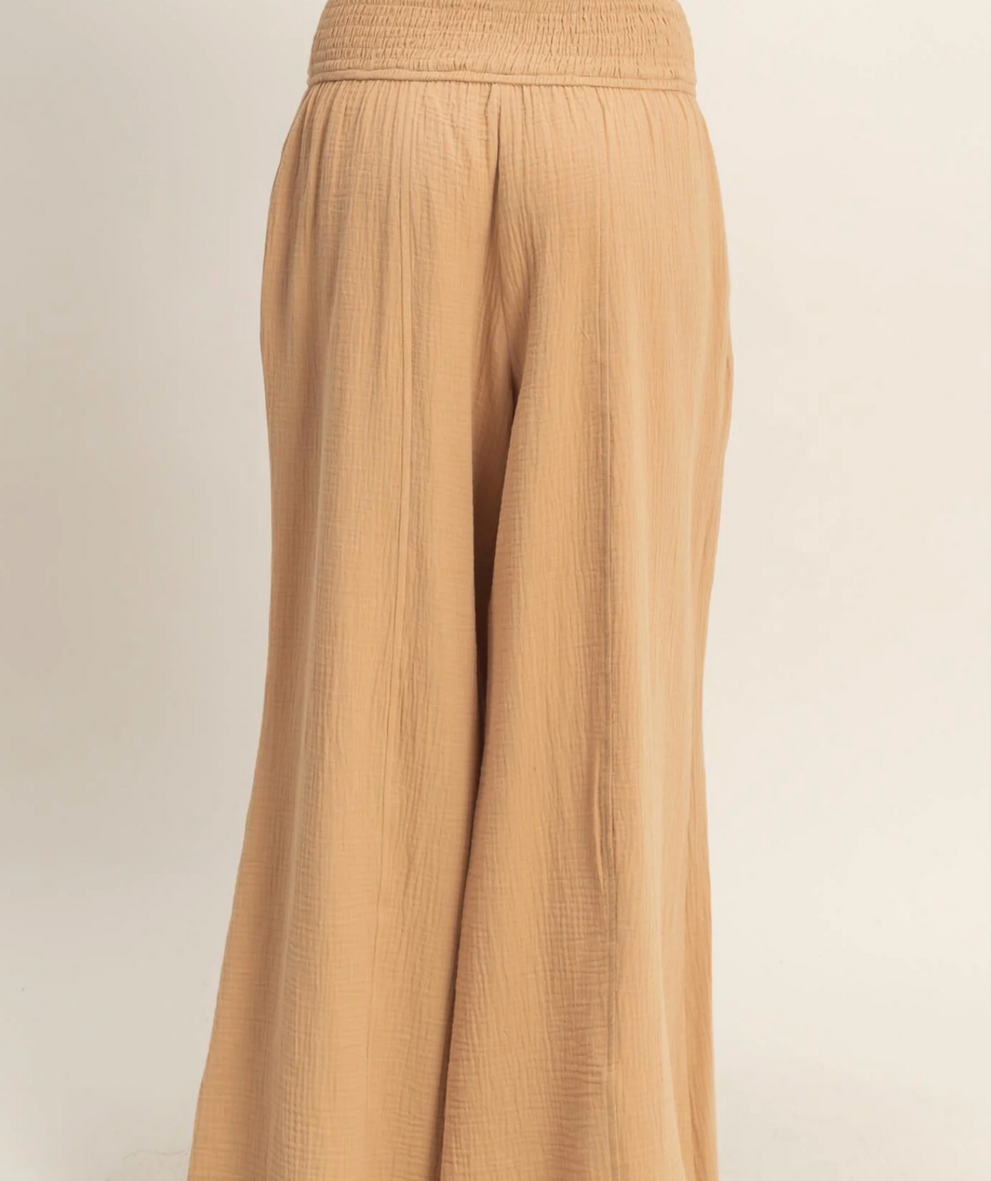 Sweet Soles Smocked Waist Wide-Leg Pants- Khaki