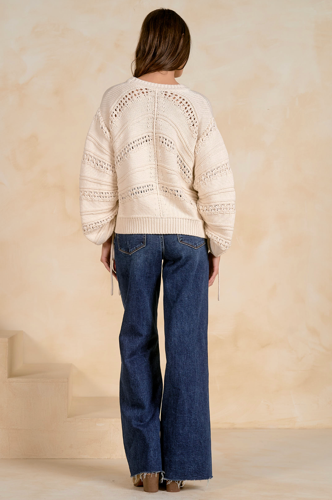Elan Open Knit Tie Sweater - Off White