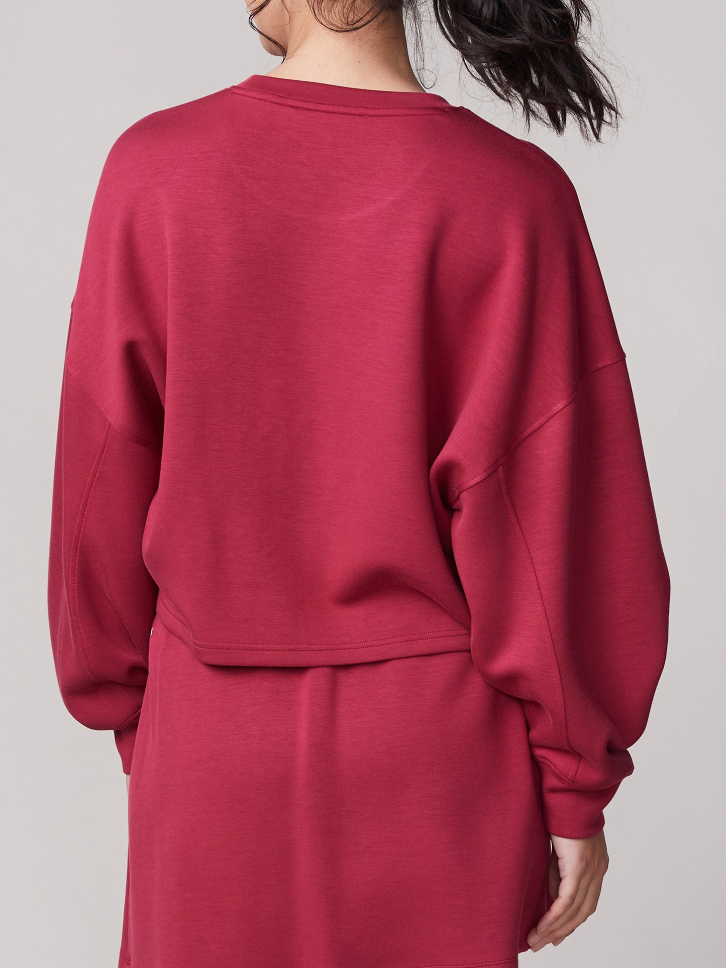 Thrive Societe Pleat Sleeve Crew Cropped Rumba Red