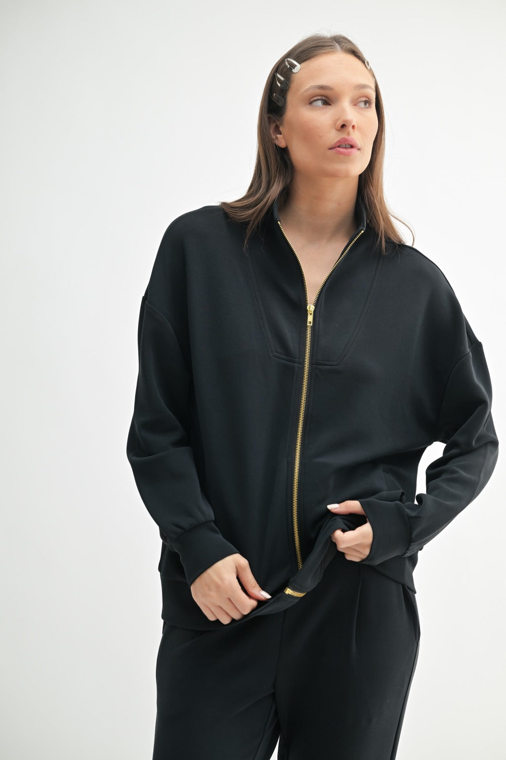 Sweet Soles Gold Trim Scuba Zip-Up Jacket