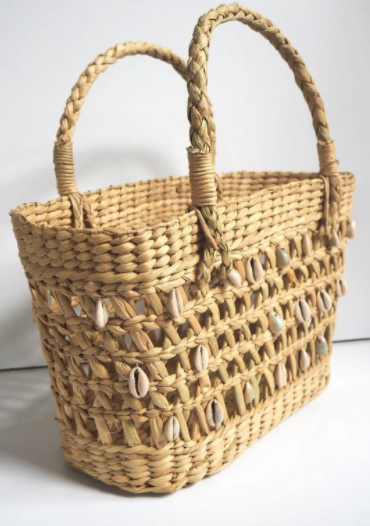 Salt + Umber Sally Seashell Handwoven Straw Tote