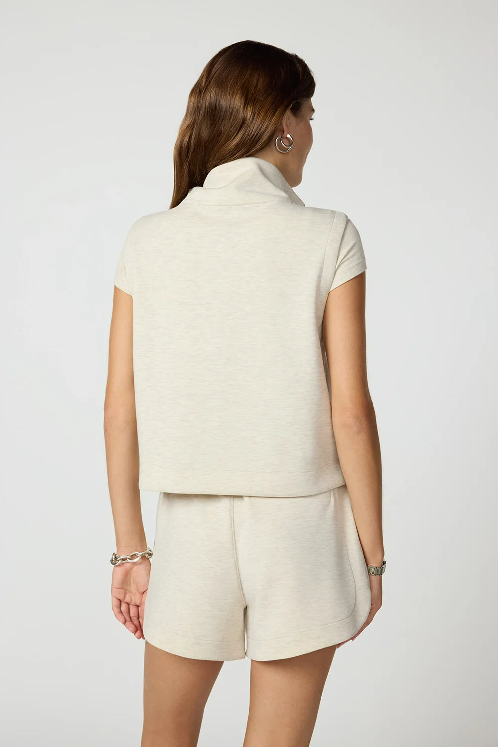 MPG Dreamweave Half Zip  Mock Neck Tank - Heathered Brown Rice
