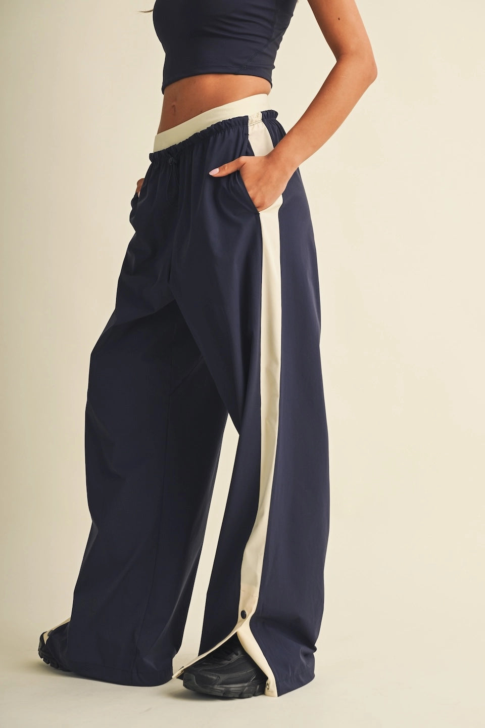Glowie Double layered Side Stripe Nylon Pant - black