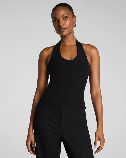 SPANX® Ribbed Knit Halter Tank - Classic Black
