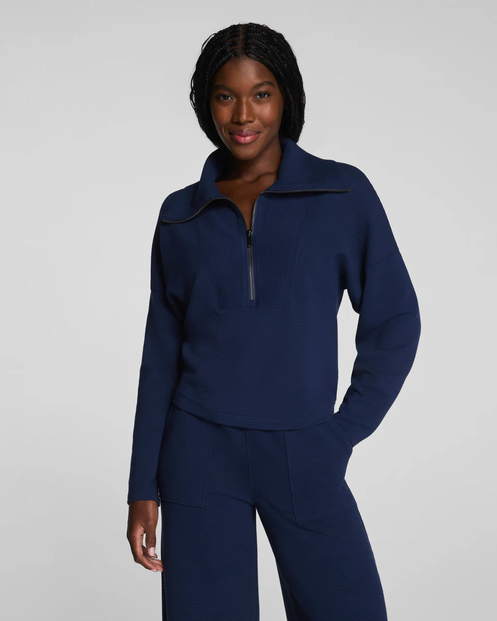Spanx Airessential French Rib Half Zip - Timeless Navy