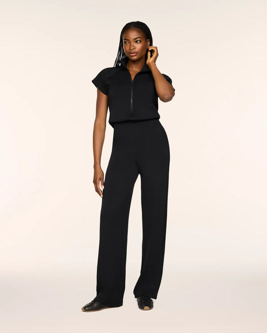 Spanx AirEssential Pintuck Half-Zip Jumpsuit - Black