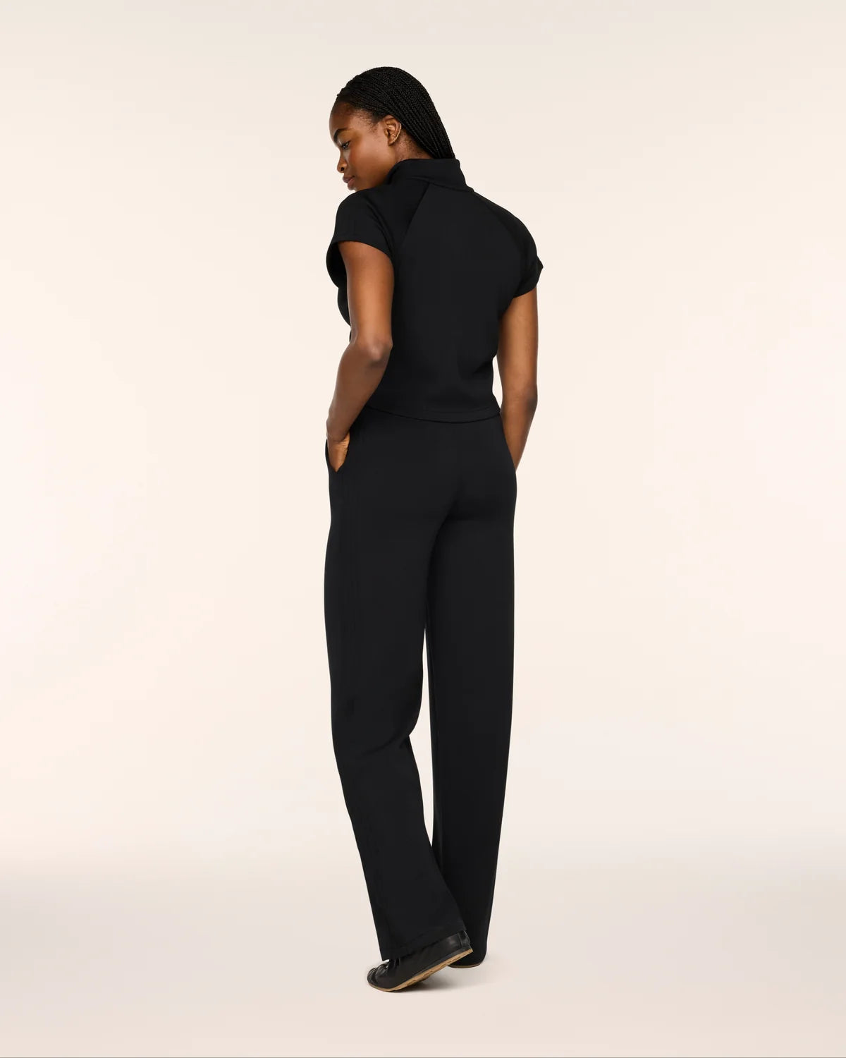 Spanx AirEssential Pintuck Half-Zip Jumpsuit - Black