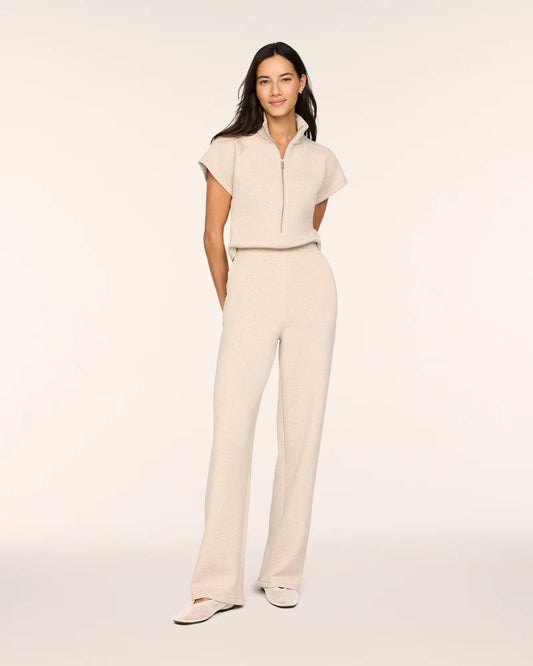 Spanx AirEssential Pintuck Half Zip Jumpsuit - Bone Heather