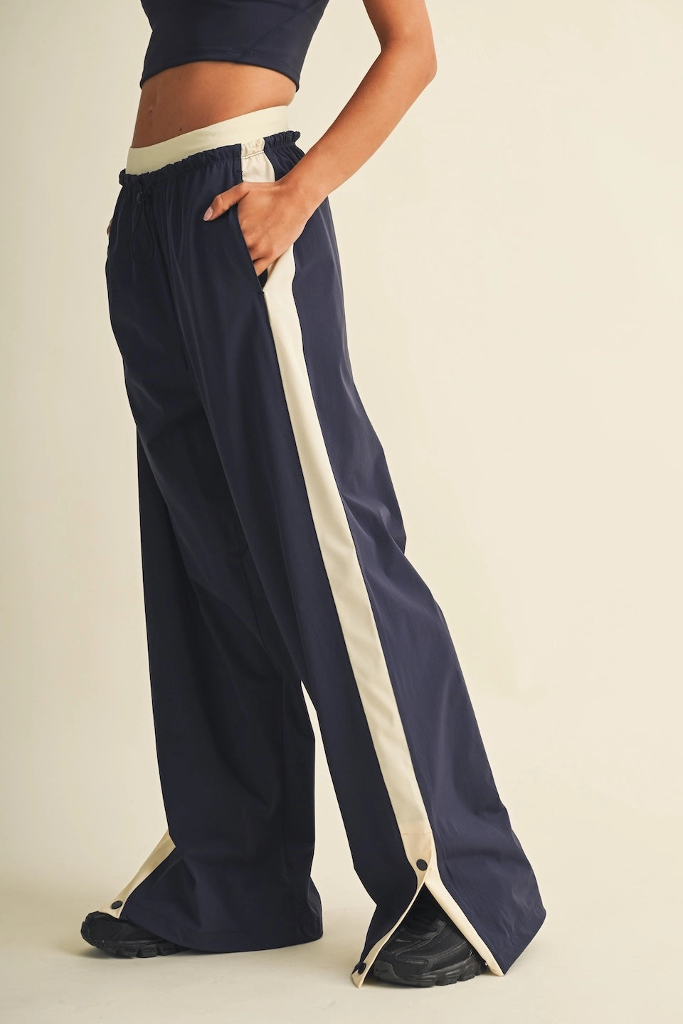Glowie Double layered Side Stripe Nylon Pant - black