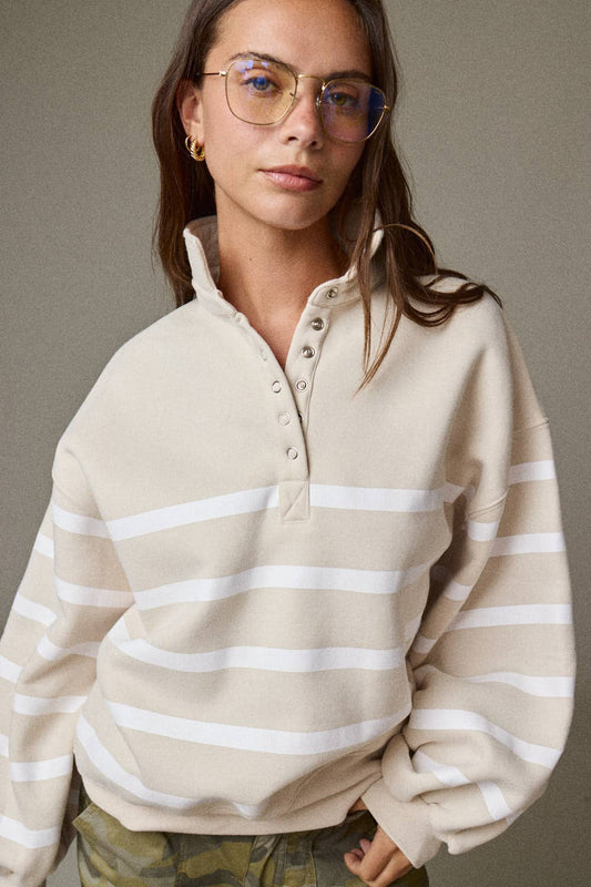 Papermoon Addison Stripe Pullover Taupe/White