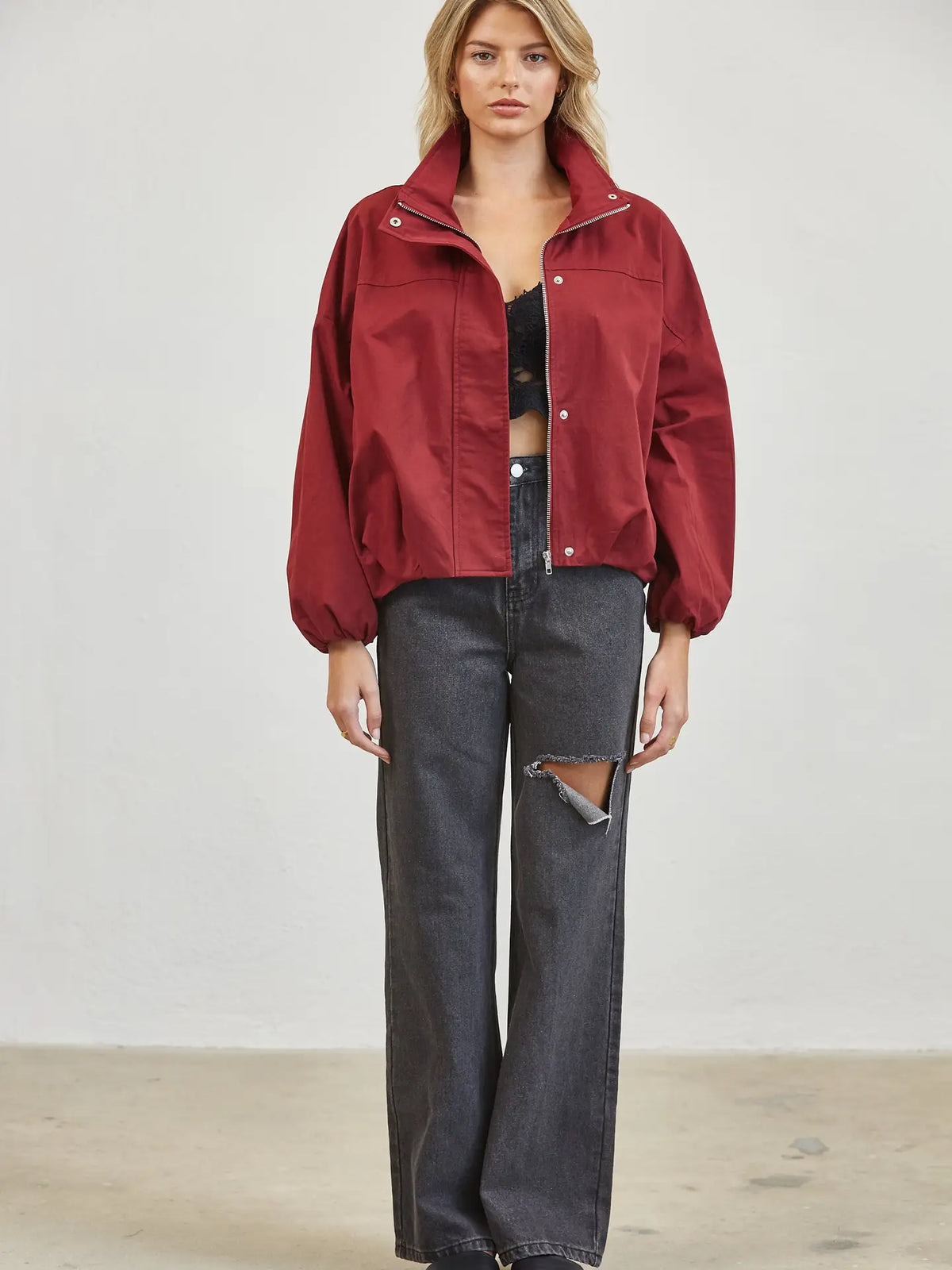 ADALIA Funnel Neck Balloon Jacket - Mulberry