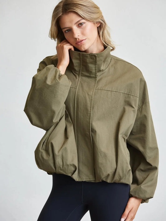 ADALIA Funnel Neck Balloon Jacket - Olive