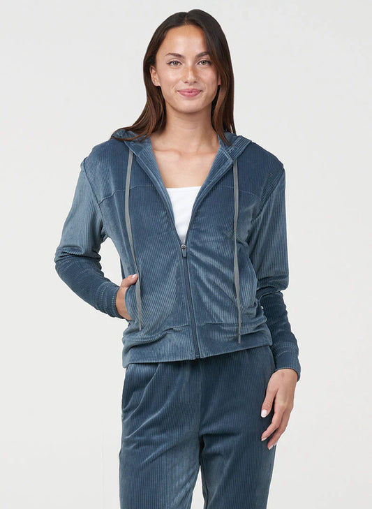 Thrive Societe Rib Velour Zip Hoodie Basalt