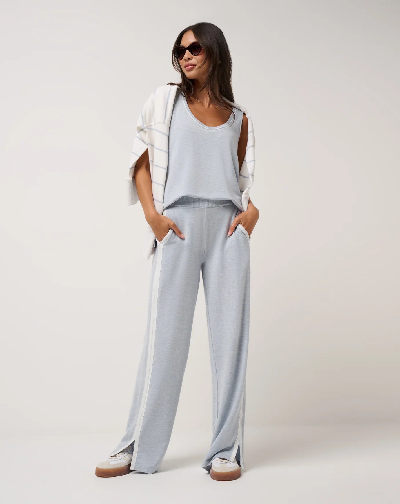 Travis Mathew Women's Cloud Terry Varsity Pant  in Heather Ashley Blue