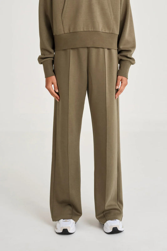 Allfenix Soft Luxury Wide Leg Track Pant - Olive