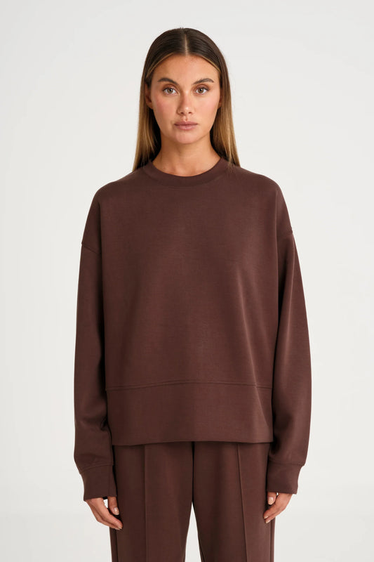 Allfenix Soft Luxury Oversized Crew Neck Jumper - Espresso