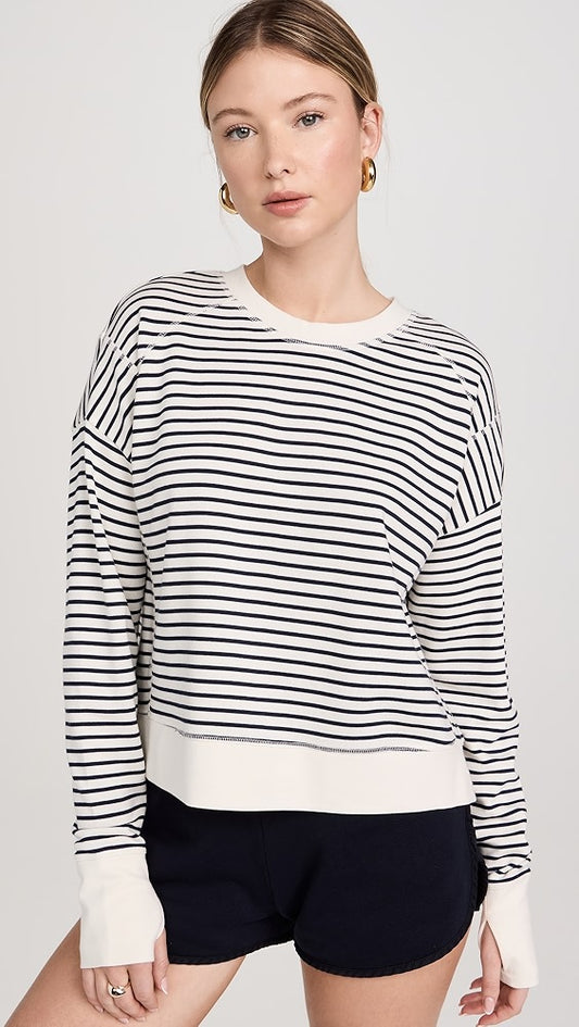 Sweatty Betty After Class Crop Sweatshirt -Lily White Stripe