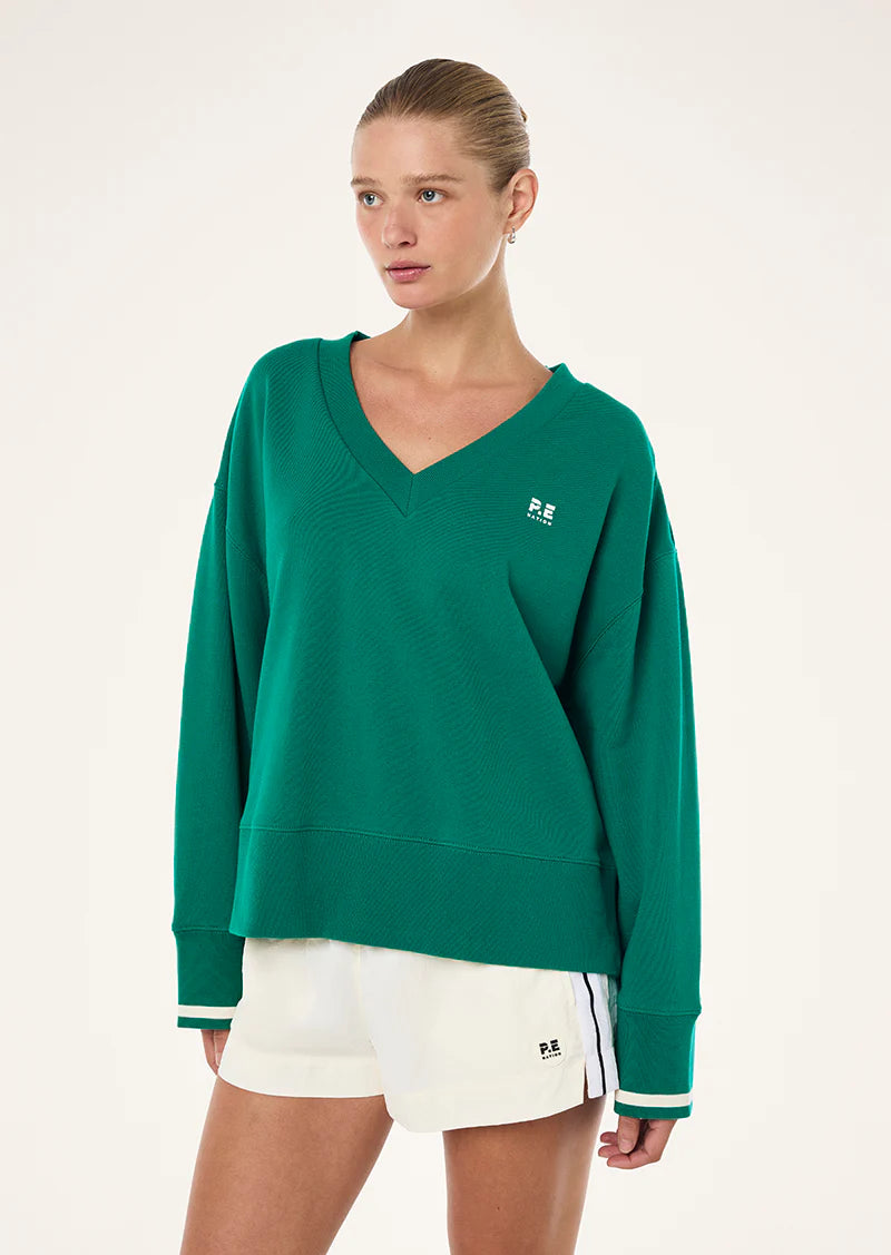 P.E. Nation Courtside V-Neck Sweat In College Green