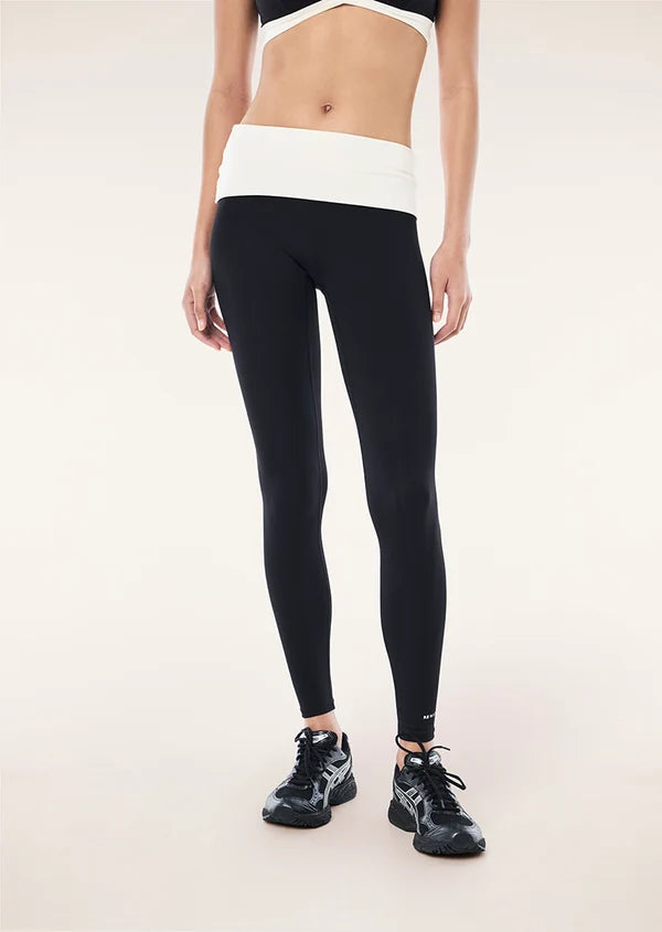 P.E Nation Fold Over Full Length Legging in Black & Whisper White