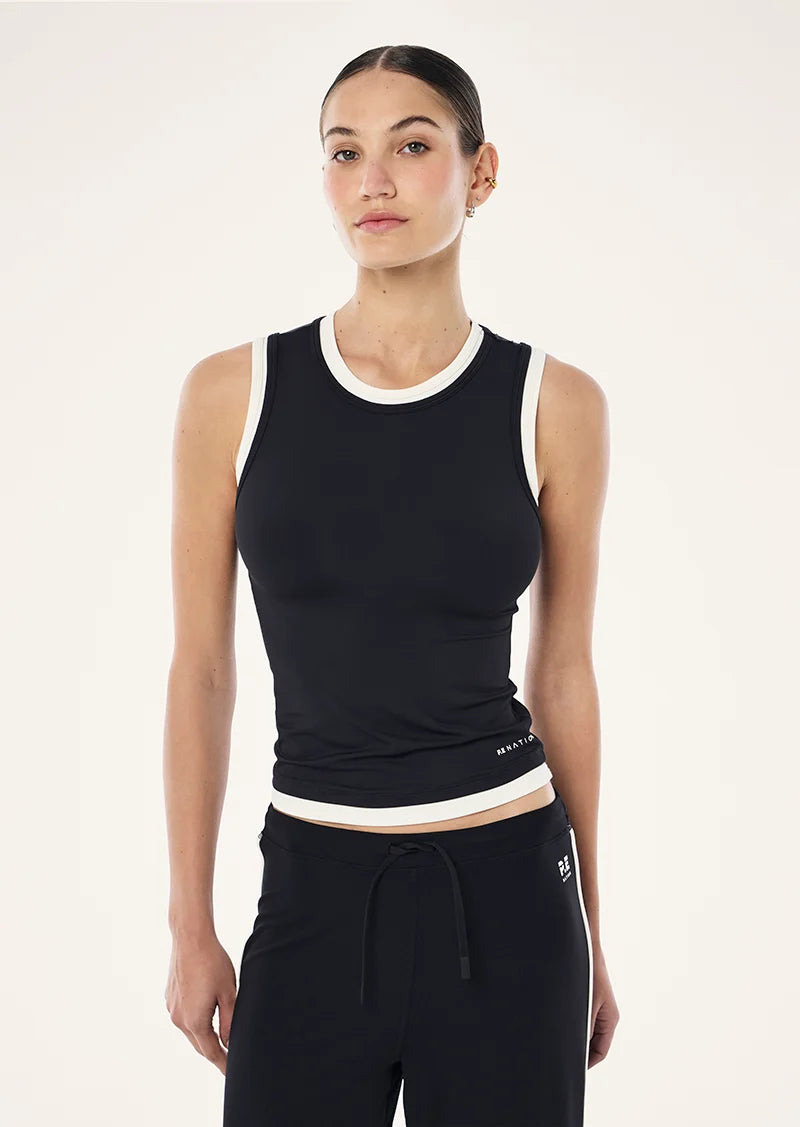 P.E Nation Foundation Layered Muscle Tank in Black & Whisper White